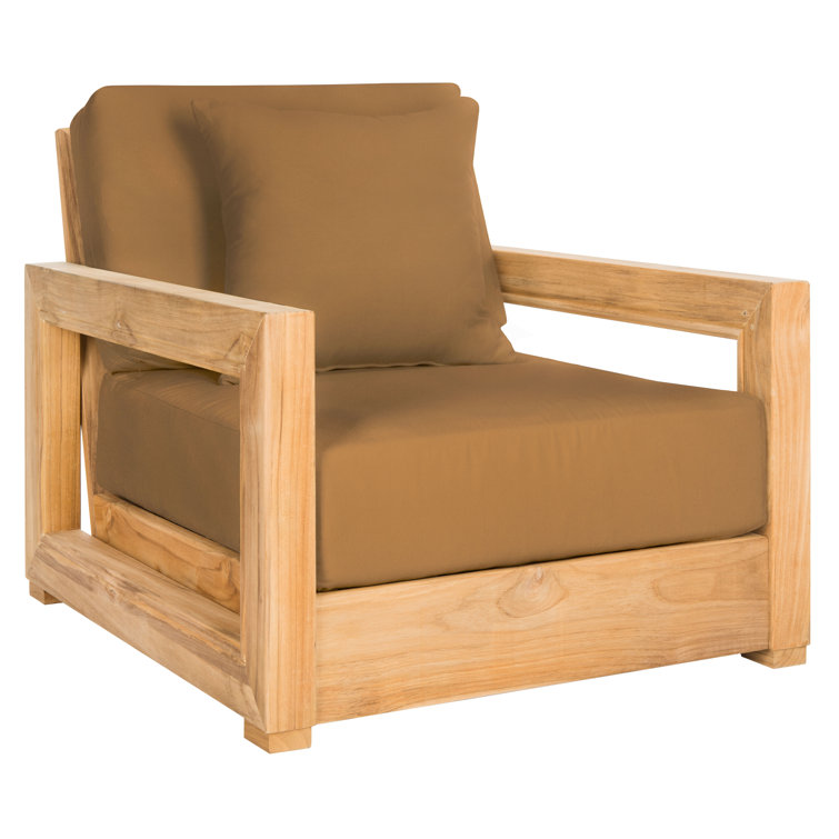 Natural Teak Outdoor Lounge Chair with Brown Cushions