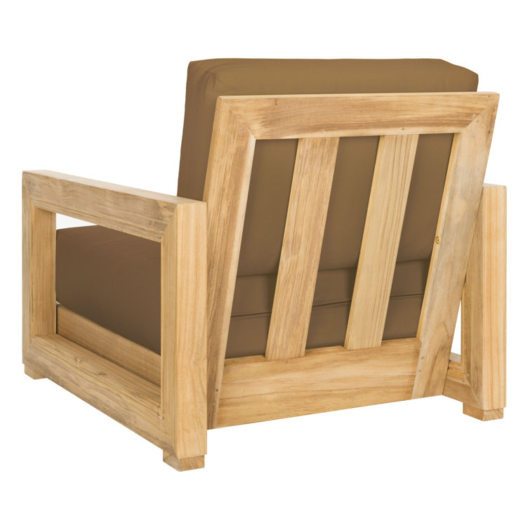 Natural Teak Outdoor Lounge Chair with Brown Cushions