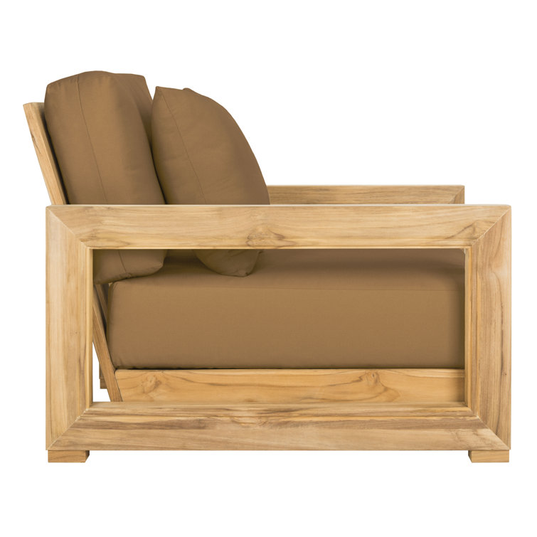 Natural Teak Outdoor Lounge Chair with Brown Cushions