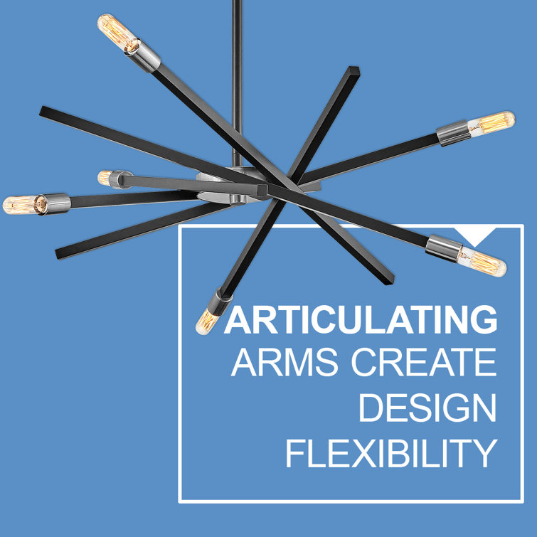 Mini Sputnik 6-Light Chandelier in Satin Black with Articulating Arms