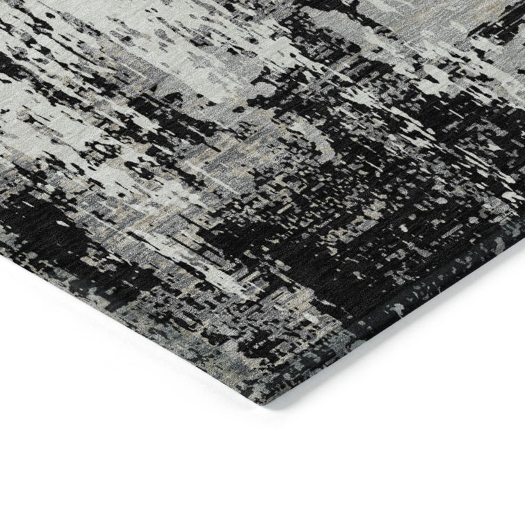 Black and Gray Abstract Synthetic 3' x 5' Area Rug