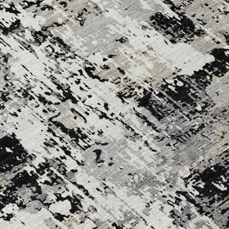 Black and Gray Abstract Synthetic 3' x 5' Area Rug