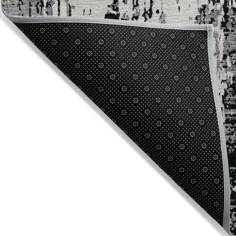 Black and Gray Abstract Synthetic 3' x 5' Area Rug