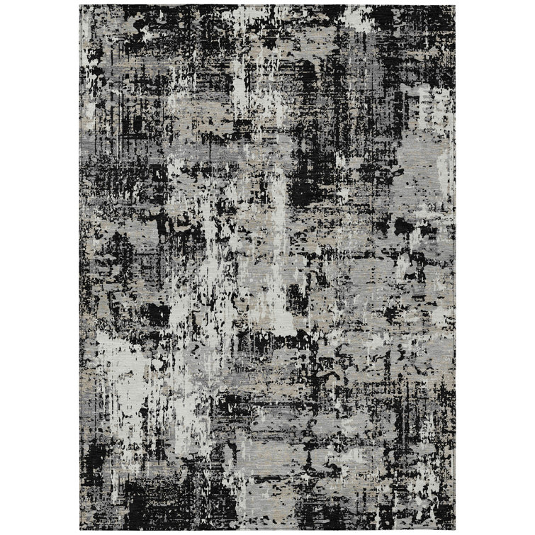 Black and Gray Abstract Synthetic 3' x 5' Area Rug