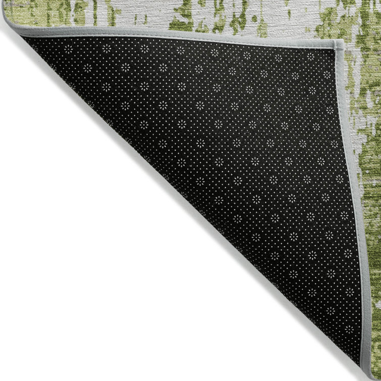 Green Abstract Flat Woven Washable Synthetic Rug 2'6" x 3'10"