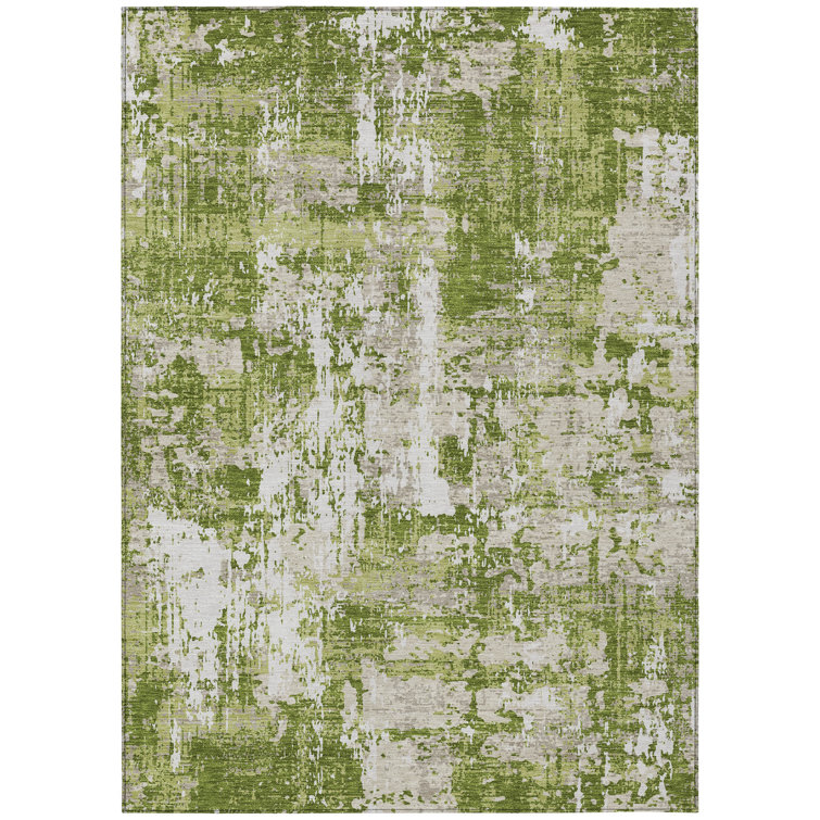 Green Abstract Flat Woven Washable Synthetic Rug 2'6" x 3'10"