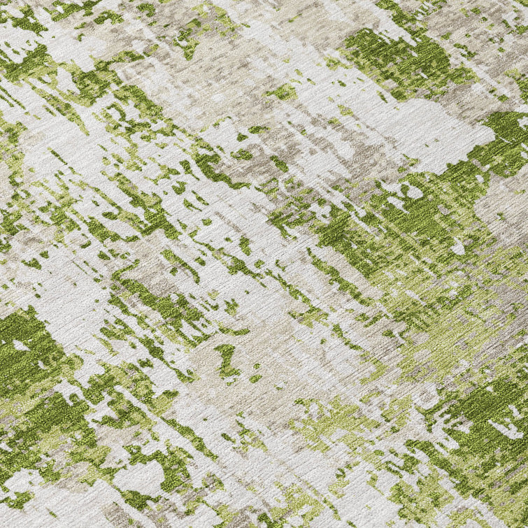 Green Abstract Flat Woven Washable Synthetic Rug 2'6" x 3'10"