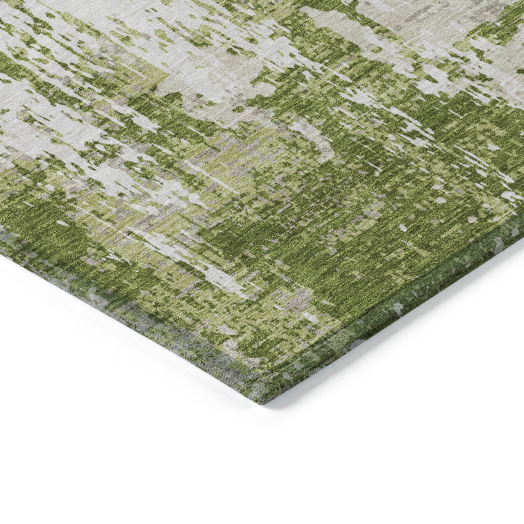 Green Abstract Flat Woven Washable Synthetic Rug 2'6" x 3'10"