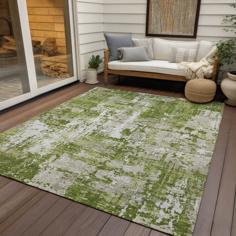 Green Abstract Flat Woven Washable Synthetic Rug 2'6" x 3'10"