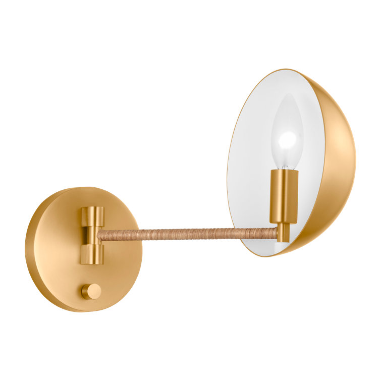 Burnished Brass and Rattan Dimmable Sconce Light