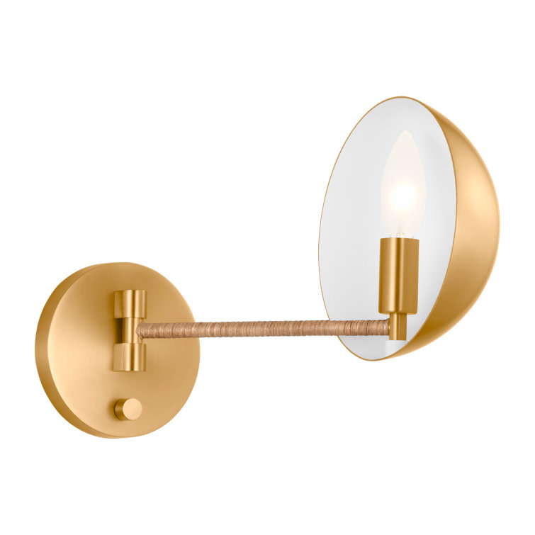 Burnished Brass and Rattan Dimmable Sconce Light