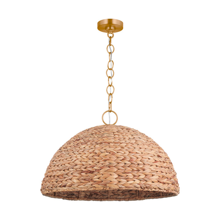 Burnished Brass and Seagrass Dome Pendant Light