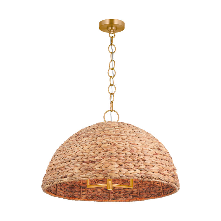 Burnished Brass and Seagrass Dome Pendant Light