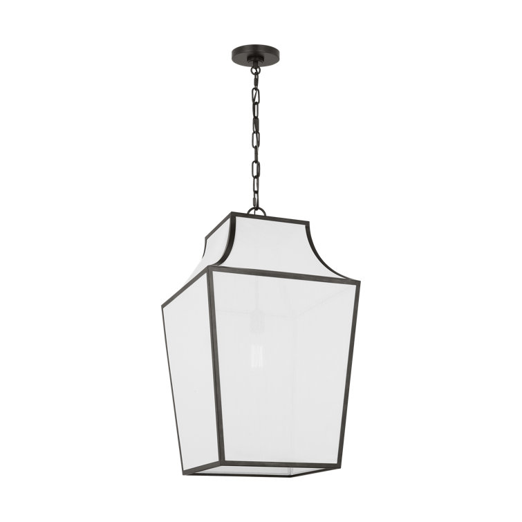 Aged Iron and White Linen Large Pendant Light