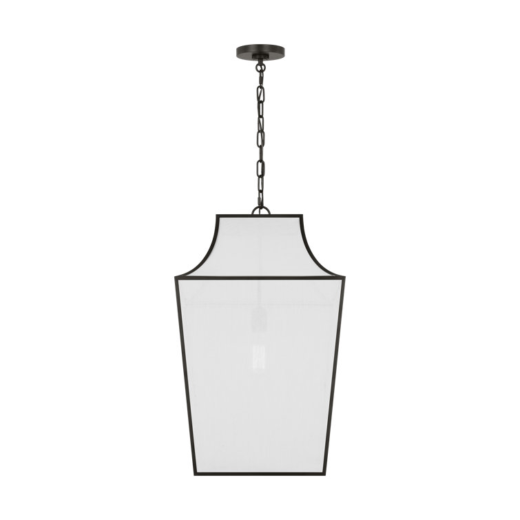 Aged Iron and White Linen Large Pendant Light