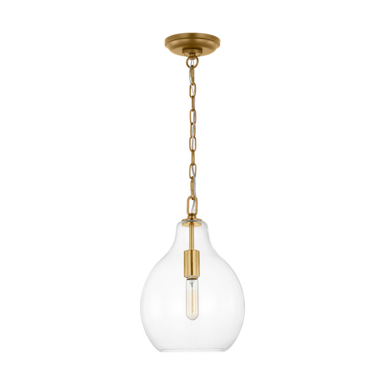 Burnished Brass and Clear Glass Teardrop Pendant Light