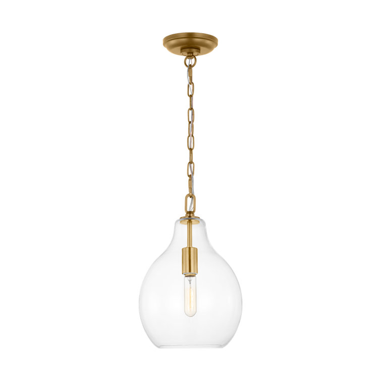 Burnished Brass and Clear Glass Teardrop Pendant Light