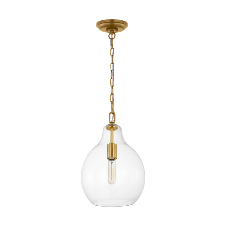 Burnished Brass and Clear Glass Teardrop Pendant Light
