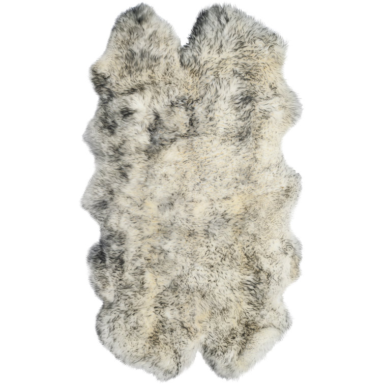 Ivory and Smoke Grey Rectangular Sheepskin Shag Rug