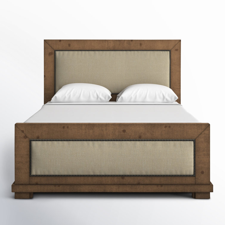 Willow Distressed Pine Queen Upholstered Bed with Nailhead Trim