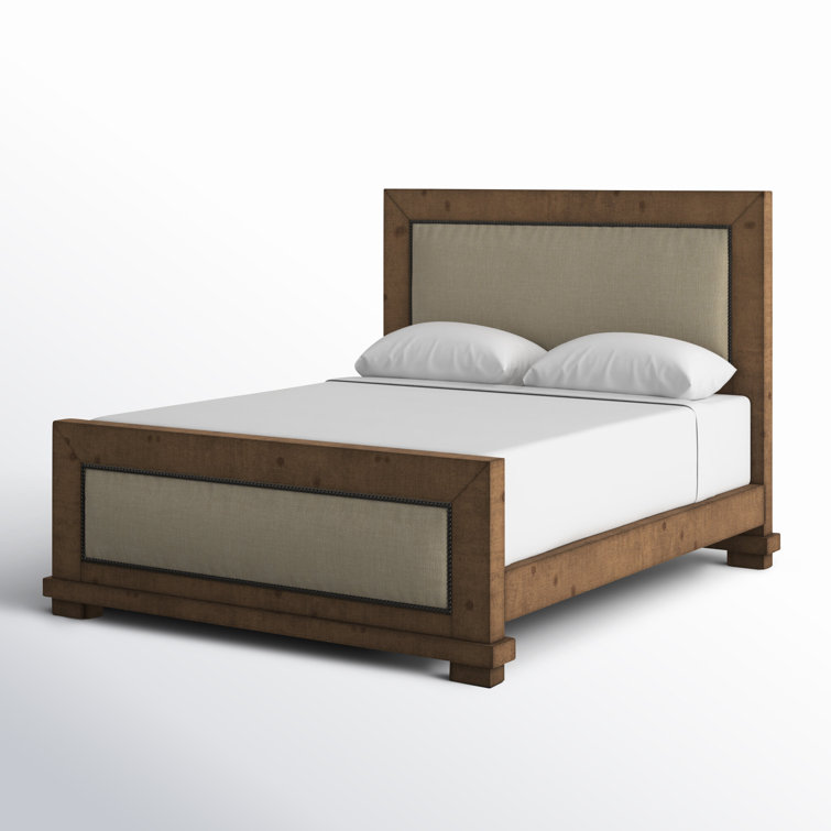 Willow Distressed Pine Queen Upholstered Bed with Nailhead Trim