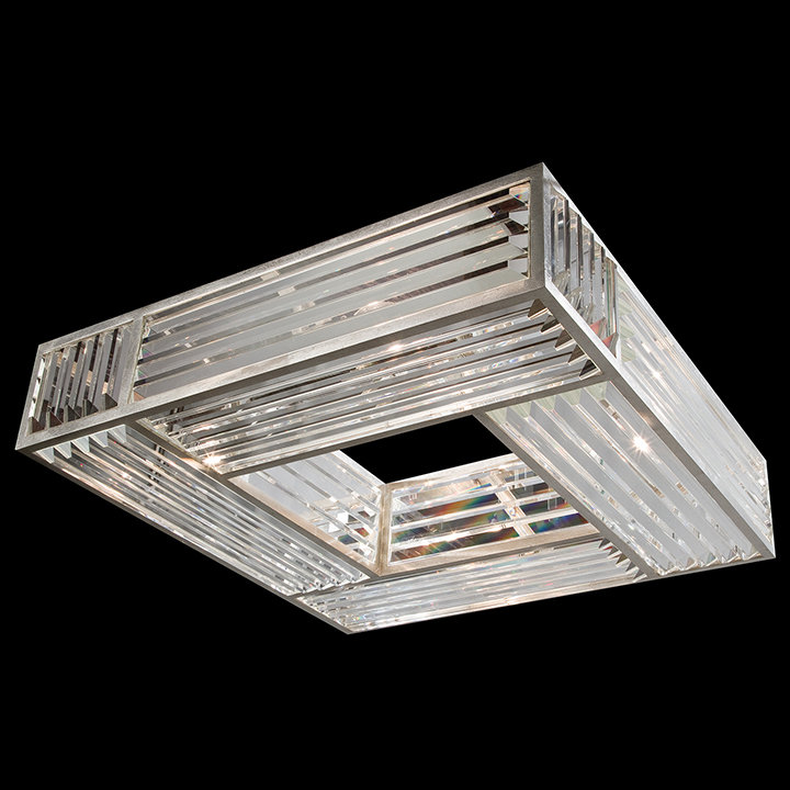 Elegance Crystal 25" Silver Square Semi Flush Mount with LED Incandescence