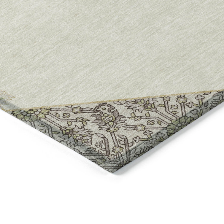 Ivory and Gray Synthetic Flat Woven Washable Rug
