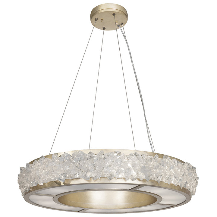 Champagne Gold Leaf 12-Light LED Drum Chandelier with Rough Cut Crystal Gems