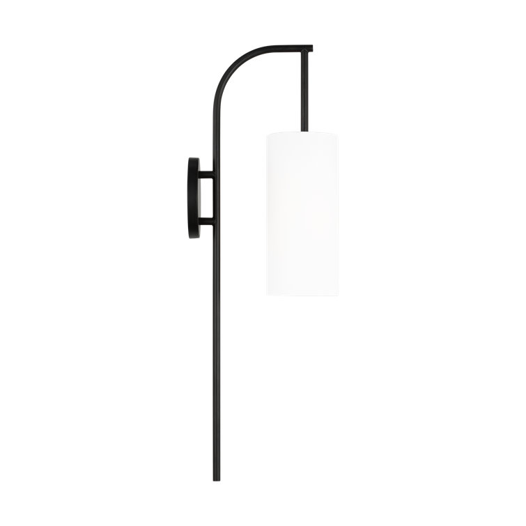 Aged Iron Cylinder Vanity Light with White Linen Shade
