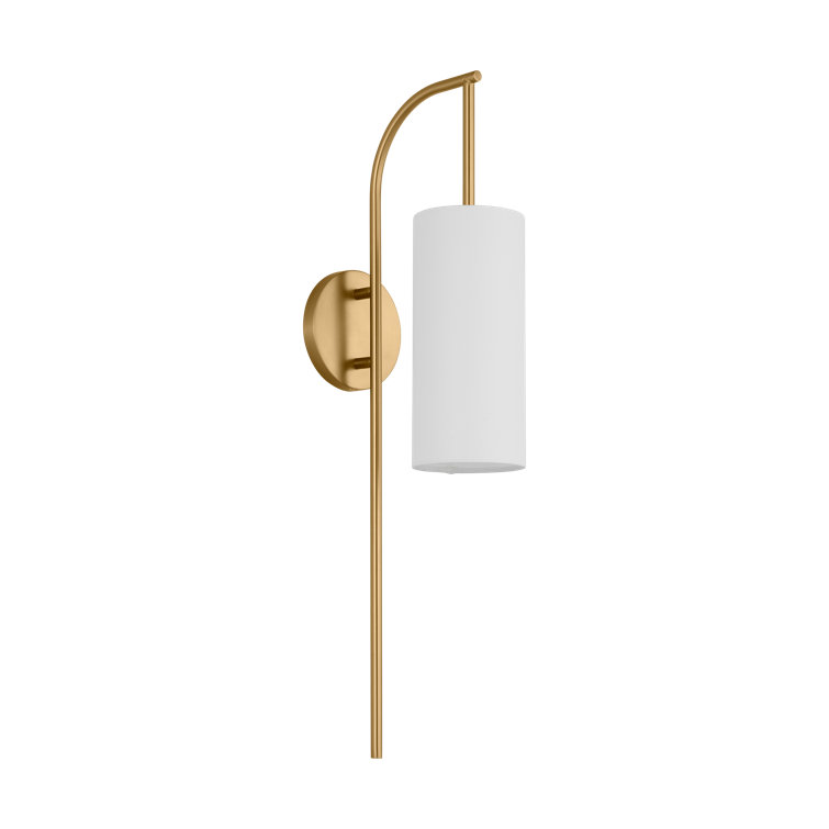 Burnished Brass Cylinder Sconce with White Linen Shade
