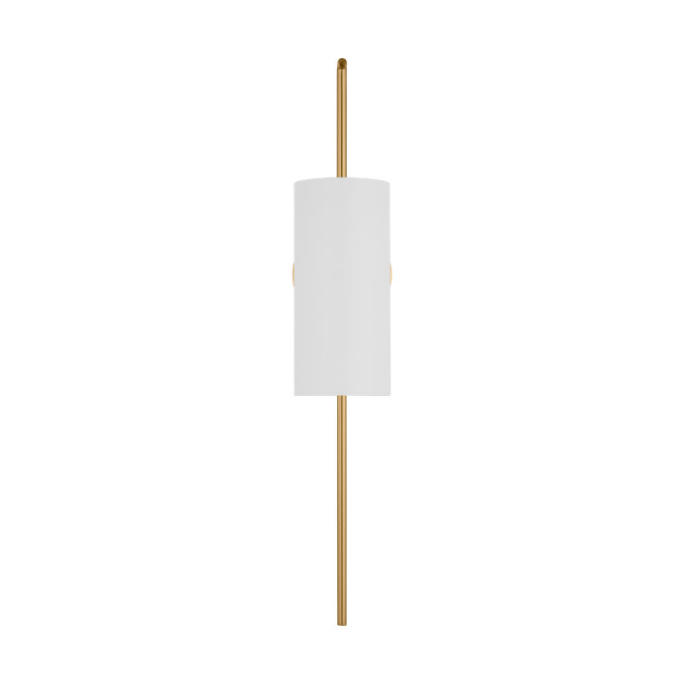 Burnished Brass Cylinder Sconce with White Linen Shade