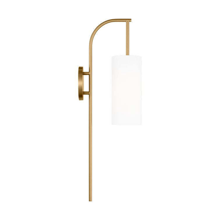Burnished Brass Cylinder Sconce with White Linen Shade