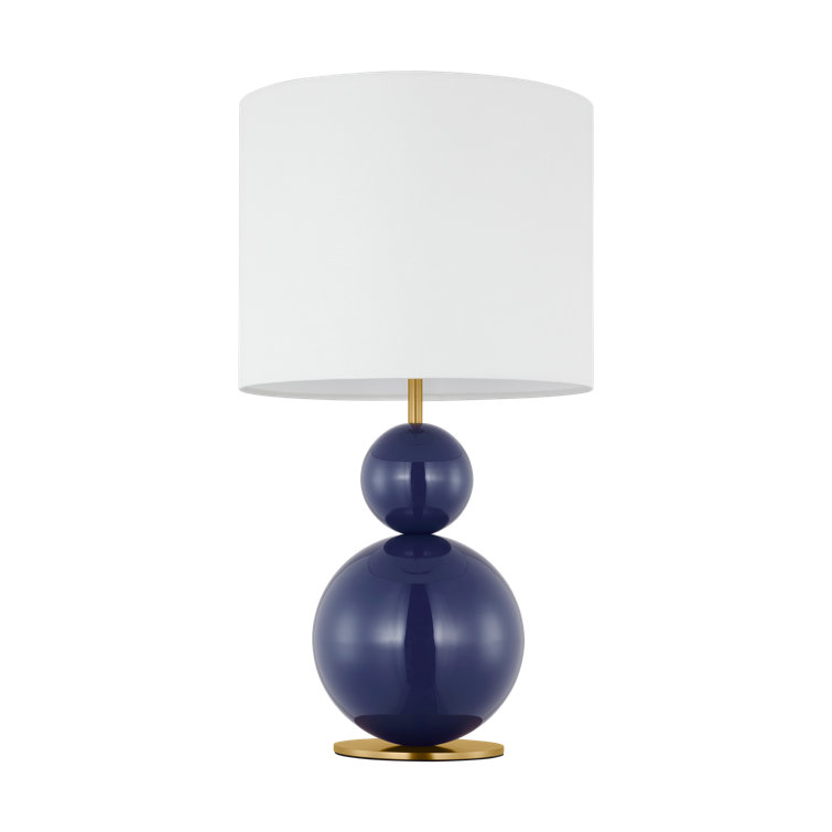 Navy Steel Table Lamp with White Linen Shade