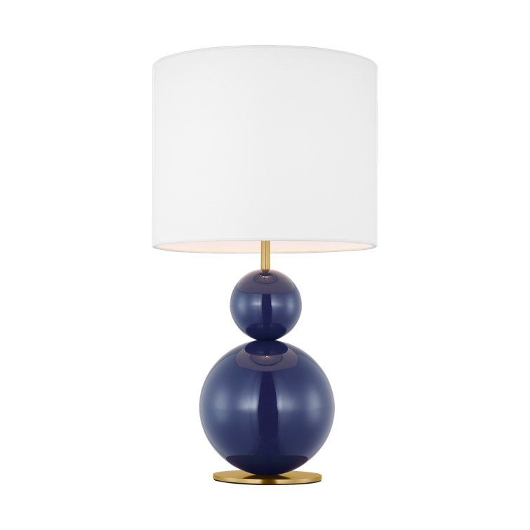 Navy Steel Table Lamp with White Linen Shade