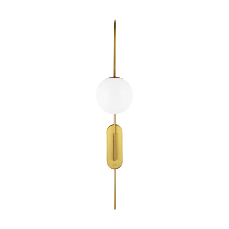 Burnished Brass Swing Arm Sconce with Milk Glass Shade