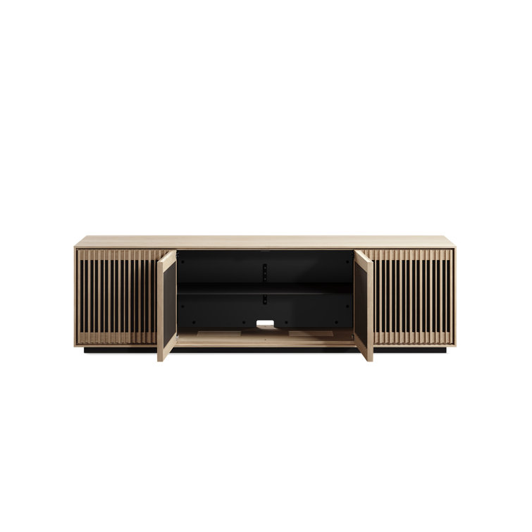 Washed Oak 4-Door Media Storage Cabinet with Tempered Glass Shelves