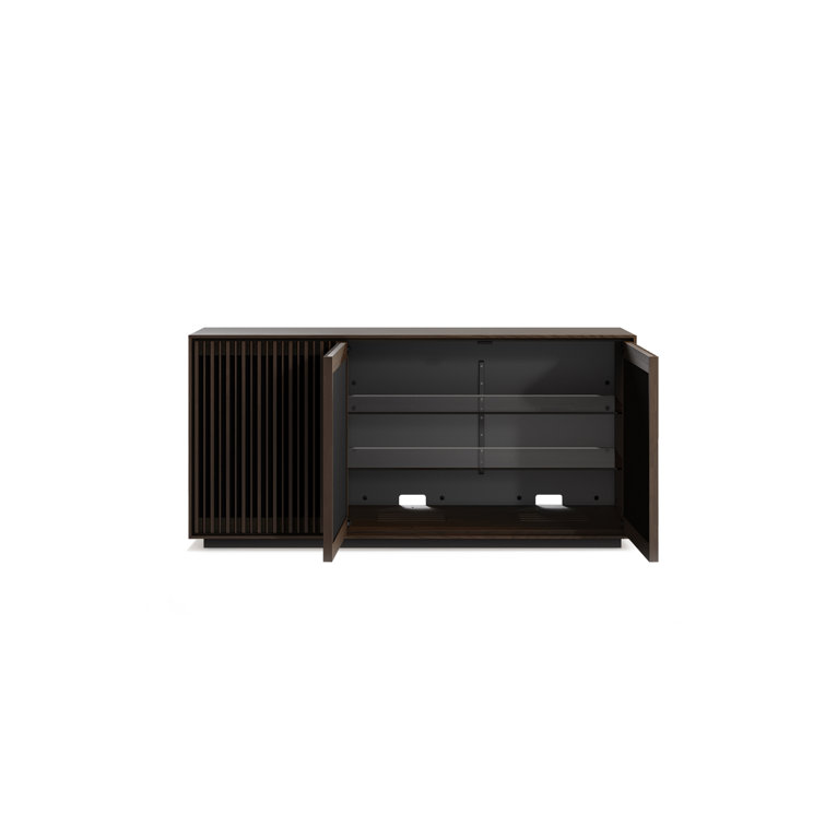 Toasted Oak and Black 3-Door Media Storage Console with Glass Shelves