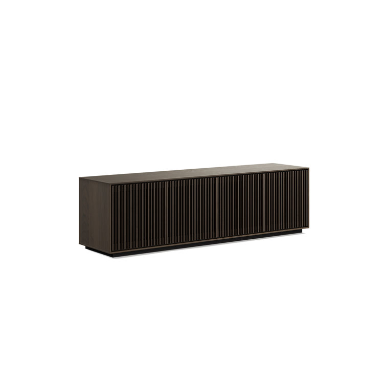 Toasted Oak and Black Hardwood Media Storage Cabinet with Tempered Glass Shelves