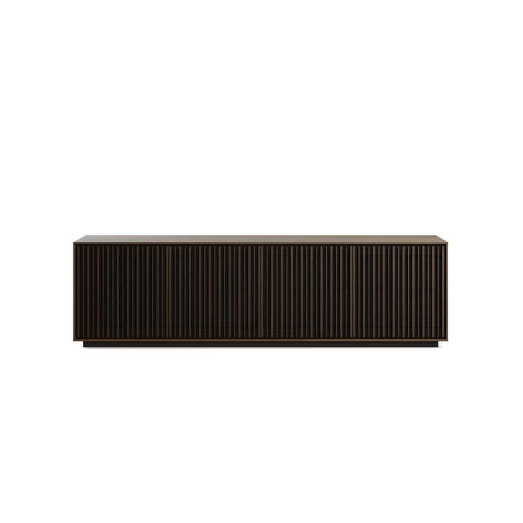 Toasted Oak and Black Hardwood Media Storage Cabinet with Tempered Glass Shelves
