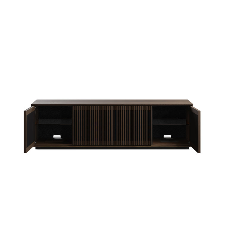 Toasted Oak and Black Hardwood Media Storage Cabinet with Tempered Glass Shelves