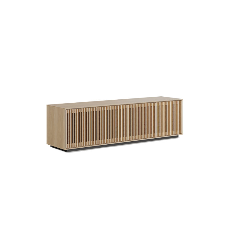 Washed Oak 4-Door Media Storage Cabinet with Tempered Glass Shelves