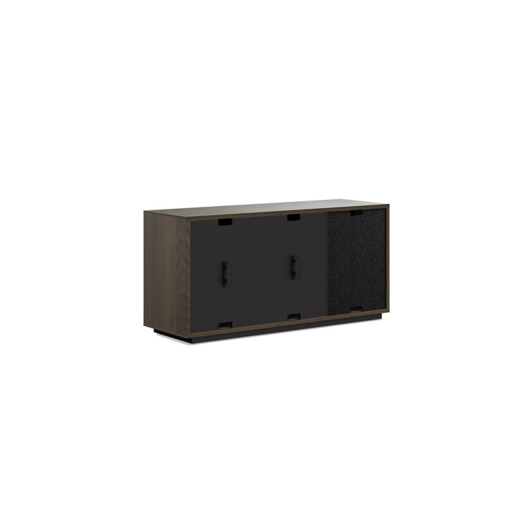 Toasted Oak and Black 3-Door Media Storage Console with Glass Shelves