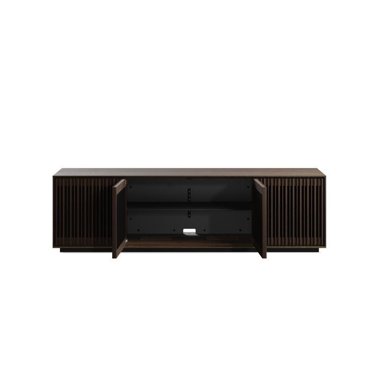 Toasted Oak and Black Hardwood Media Storage Cabinet with Tempered Glass Shelves