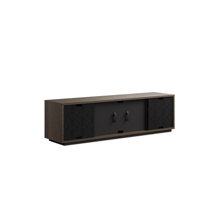 Toasted Oak and Black Hardwood Media Storage Cabinet with Tempered Glass Shelves