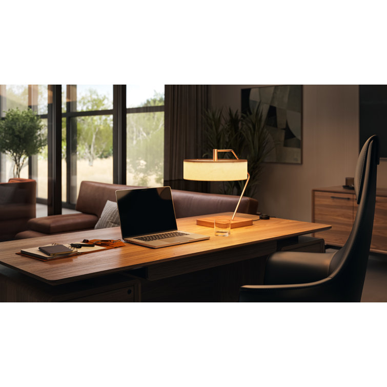 Natural Walnut Executive Desk with Filing Cabinet and Power Outlet