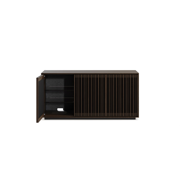 Toasted Oak and Black 3-Door Media Storage Console with Glass Shelves