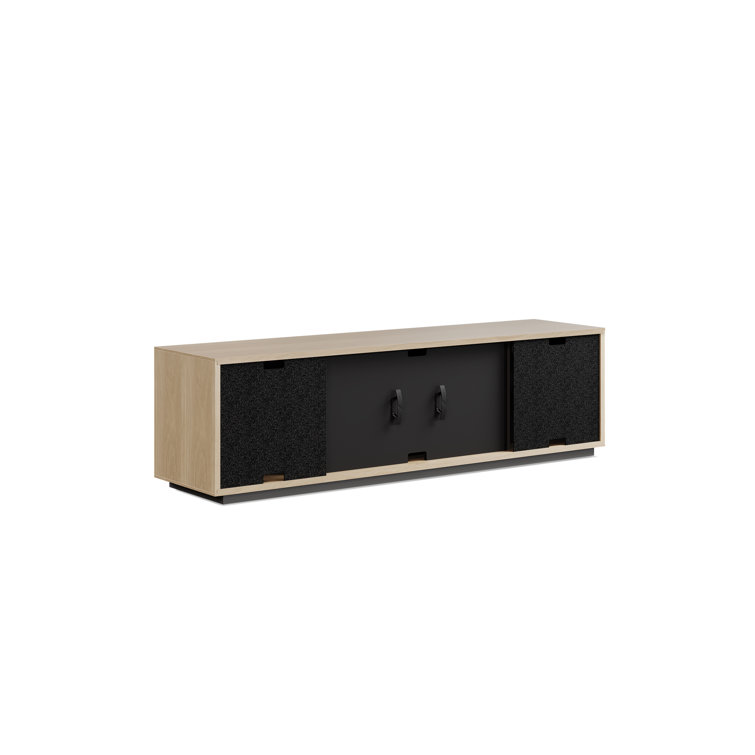 Washed Oak 4-Door Media Storage Cabinet with Tempered Glass Shelves