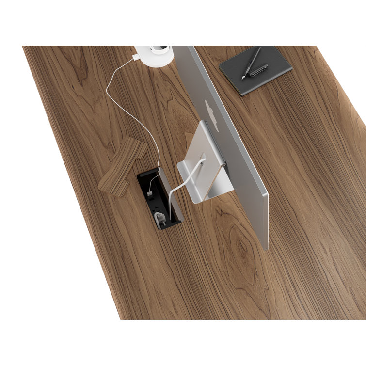 Natural Walnut Executive Desk with Filing Cabinet and Power Outlet