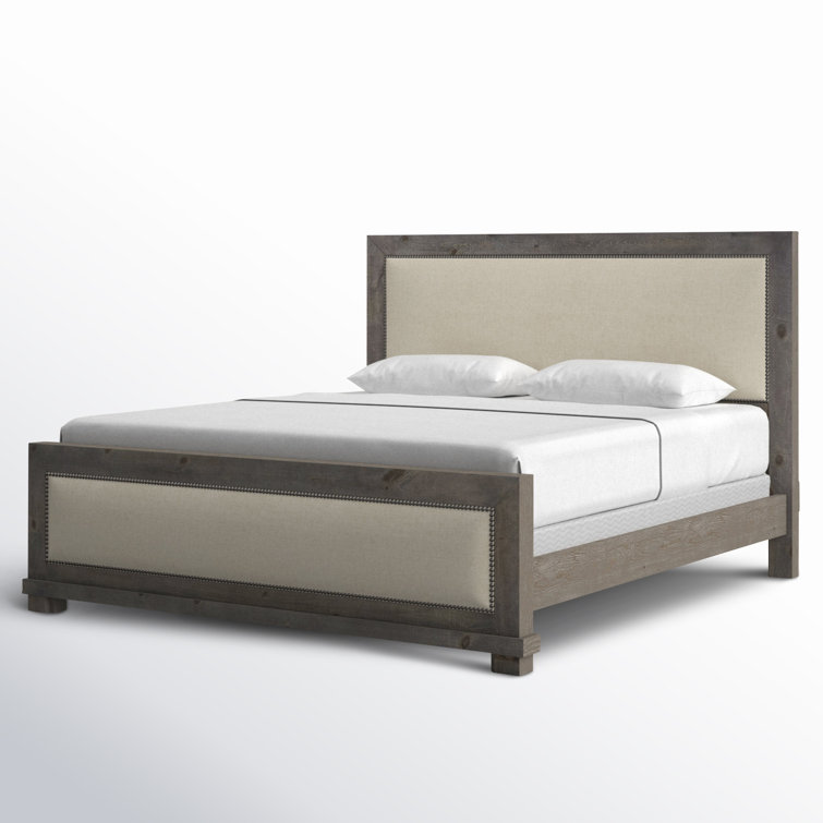 Willow Distressed Dark Gray King Upholstered Bed with Nailhead Trim