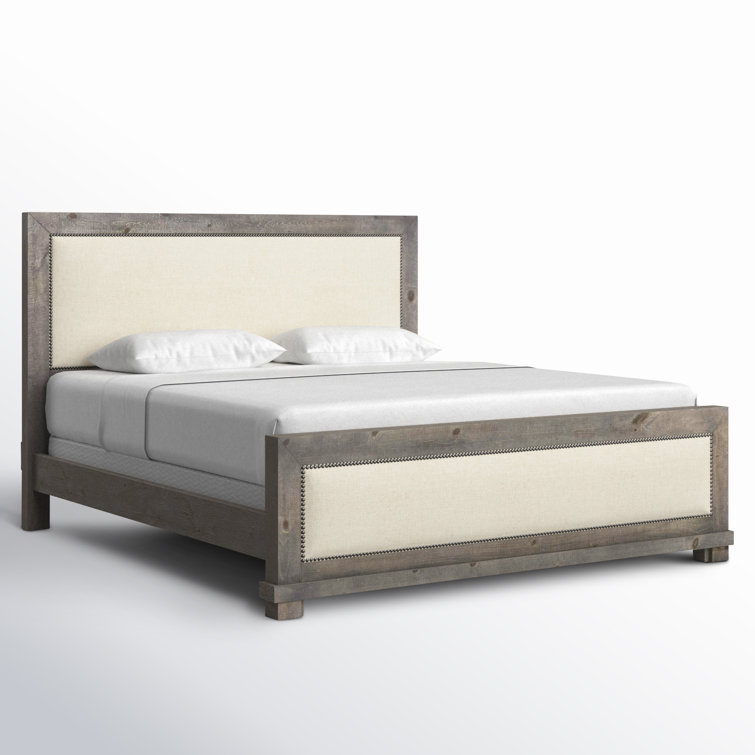 Willow Distressed Dark Gray King Upholstered Bed with Nailhead Trim